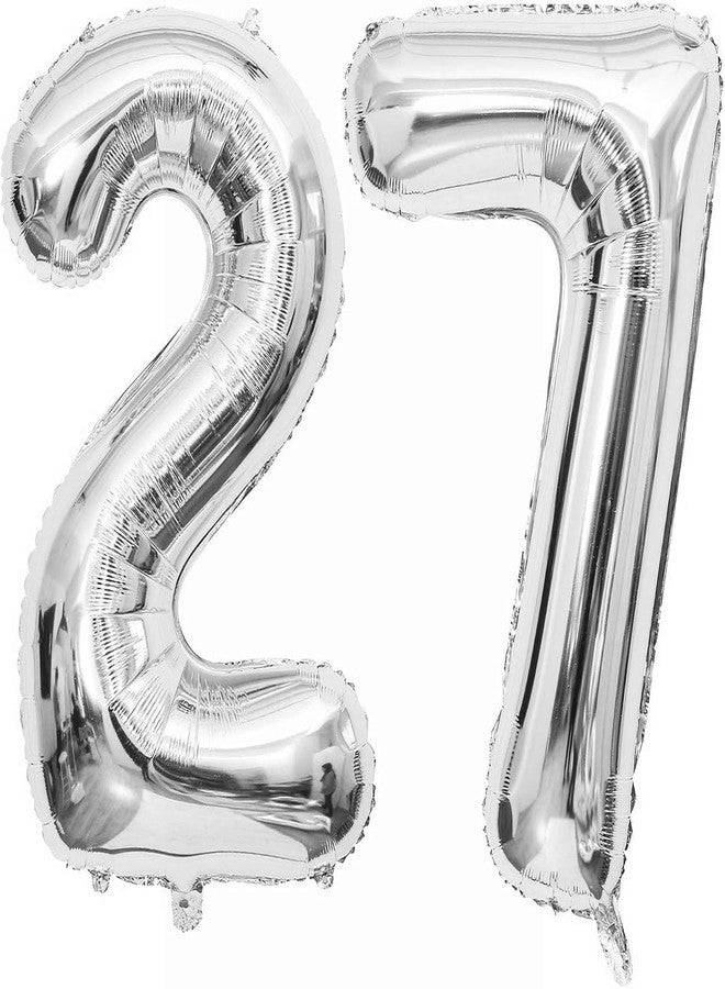 FI - FLICK IN 2Pcs 27 number Silver Foil Balloon 16 Inch For Birthday Decoration Items 27th Year Balloons, Twenty Seven (Pack of 2)
